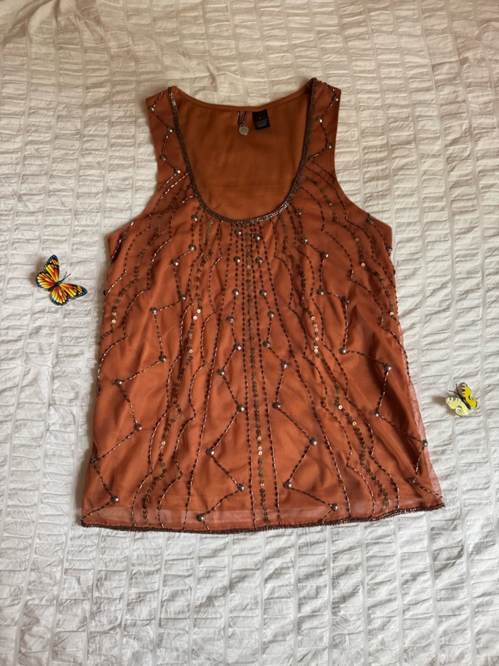 BKE Rust Beaded Scoop Neck Tank